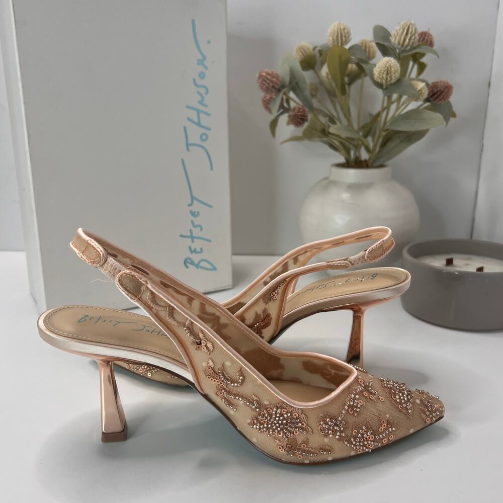 Betsey Johnson Nikki Floral Sequin Slingback Pointed Toe Heel Blush Women 7M - Picture 6 of 11